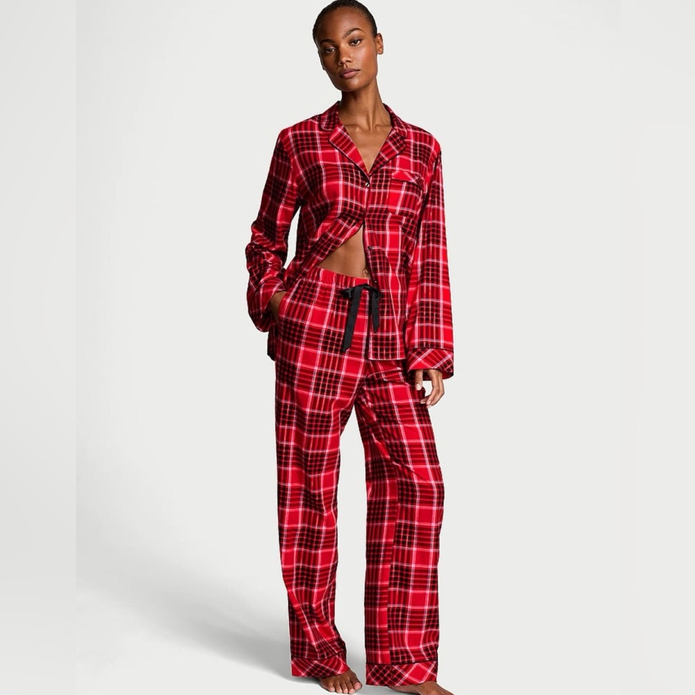 NWOT Victoria’s Secret Pink Red Plaid Flannel Long Pajama Set XL Long Pajama Set